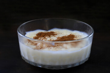 traditional turkish dessert rice pudding. top view