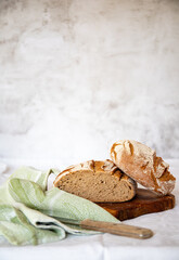 Sliced rye bread on cutting board closeup