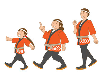 半被を着て祭りに参加する親子