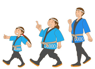 半被を着て夏祭りに向かう親子