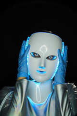 Portrait of futuristic robot. Concept of future technology.