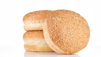 sesame buns. sesame hamburger buns isolated on white background