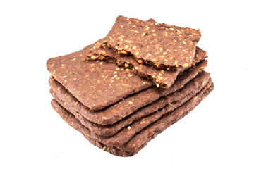 Whole grain crispbread isolated on white background, clipping path