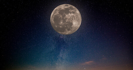 Full moon in the night starry sky