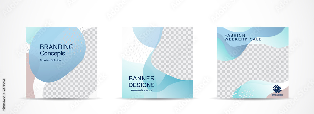 Wall mural set square banner template for social media post and web internet ads.vector illustrations.