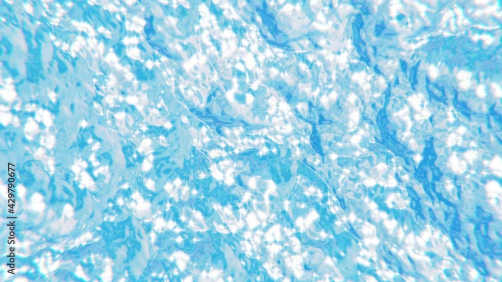 Poster realistic looping slow motion 3d animation of the sunny and shiny sparkling waving ocean waters top 