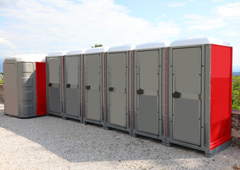 series of chemical toilets in the open area and a large cabin also for disabled people