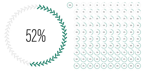 Set of circle percentage diagrams meters from 0 to 100 ready-to-use for web design, user interface UI or infographic - indicator with green