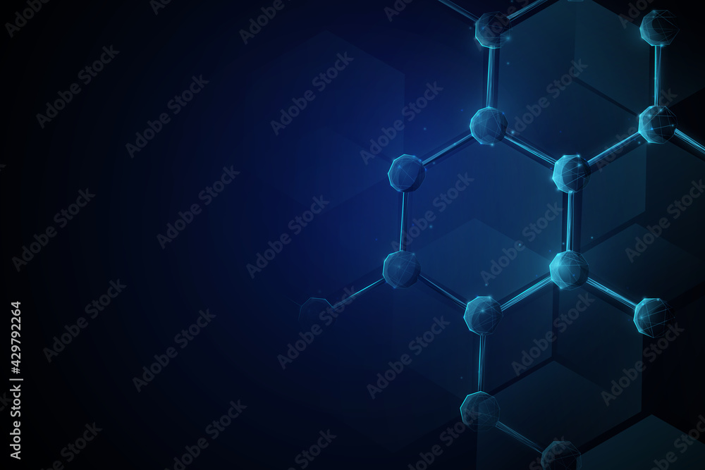 Poster 3d of molecule and atoms model. medical science and biotechnology background. vector illustration