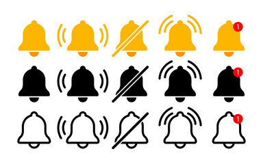 Notification bell icon. Incoming inbox message. New message notification icons collection. Alarm symbol. Stock vector