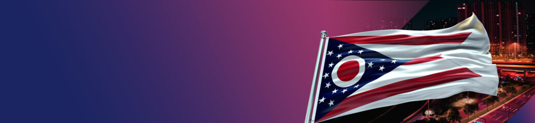 Fototapeta na wymiar Ohio Flag with Night city and large Gradient Single Flag 
