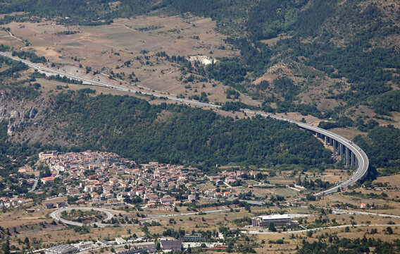 city of LAquila and the highway that passes through the valley