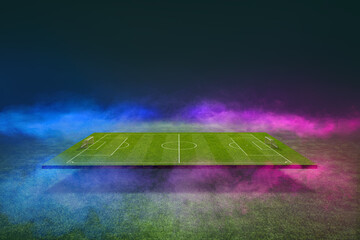 textured soccer game field with neon fog - center, midfield © Igor Link