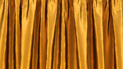 Golden curtain. Gold stage silk fabric. Beautiful glamour background.