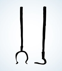 Old fire iron poker. Vector drawing