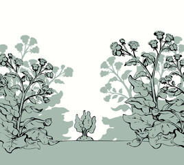 Weeds in the garden. Vector drawing