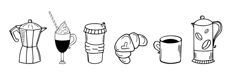 doodle vector coffee and cake collection