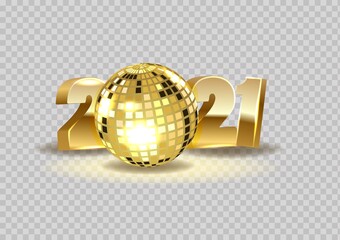 Happy New Year 2021. Holiday illustration of gold metal numbers 2021.
