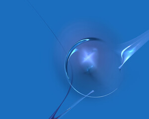 Abstract 3d glossy sphere or bubble in blue abyss of waters, ocean or sea. Pure digital composition. Great as banner, design element, cover or background.