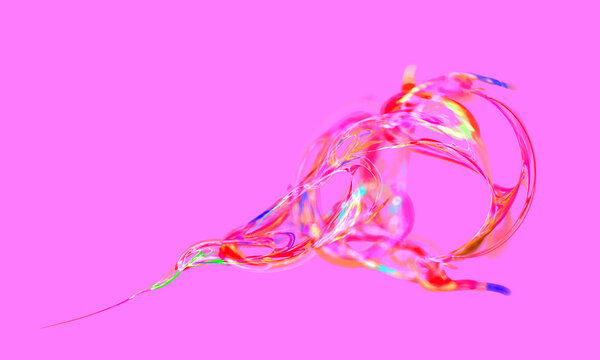 Weird abstract screaming illustration of multicolored glossy plastic knot on pink. Great as sale banner, design element, cover, print or background. Isolated, minimal, attractive and pop.	
