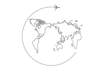 Silhouette plane.Flight around the world. Earth.