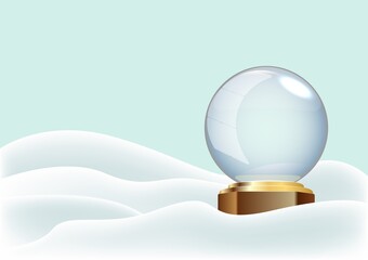 Christmas crystal snow globe with sky background.