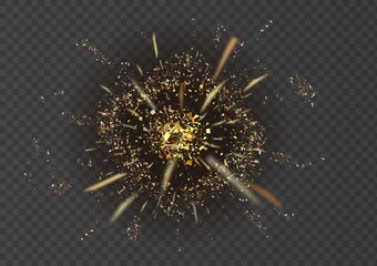 Abstract explosion. Star explosion with particles isolated on background.