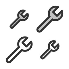 Pixel-perfect linear icon of a big spanner  built on two base grids of 32x32 and 24x24 pixels. The initial base line weight is 2 pixels. In two-color and one-color versions. Editable strokes