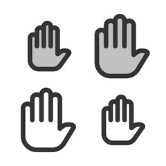 Pixel-perfect linear icon of open palm built on two base grids of 32x32 and 24 x 24 pixels. The initial base line weight is 2 pixels. In two-color and one-color versions. Editable strokes