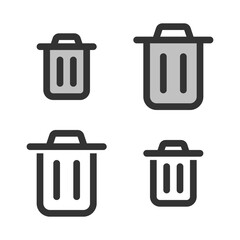 Pixel-perfect linear icon of a refuse bin built on two base grids of 32x32 and 24x24 pixels. The initial base line weight is 2 pixels. In two-color and one-color versions. Editable strokes