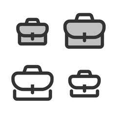 Pixel-perfect linear briefcase icon built on two base grids of 32x32 and 24x24 pixels for easy scaling. The initial base line weight is 2 pixels. In two-color and one-color versions. Editable strokes