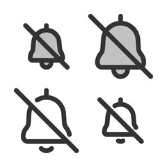 Linear pixel-perfect bell crossed out icon  built on two base grids of 32 x 32 and 24 x 24 pixels. The initial base line weight is 2 pixels. In two-color and one-color versions. Editable strokes