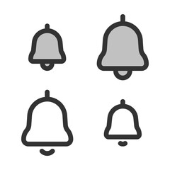 Pixel-perfect linear bell icon (notifications) built on two base grids of 32x32 and 24x24 pixels. The initial base line weight is 2 pixels. In two-color and one-color versions. Editable strokes