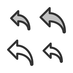 Pixel-perfect linear  left curved arrow icon built on two base grids of 32x32 and 24x24 pixels. The initial base line weight is 2 pixels. In two-color and one-color versions. Editable strokes