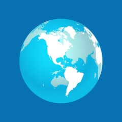 Globe map of the world on a blue background.