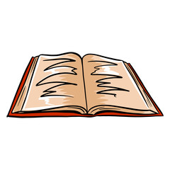 Open book. Textbook. An old book to read. Tutorial. Cartoon style.