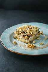 
Delicious European food on the plate, hearty snack, healthy food. Photo for restaurant menu