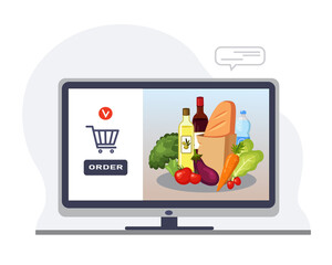  Online shopping, online order and payment, e-commerce, purchasing online foods, delivery process vector illustration design for mobile and web graphics.