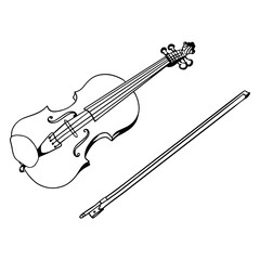 Violin. Musical instrument. Classical music. Cartoon style.