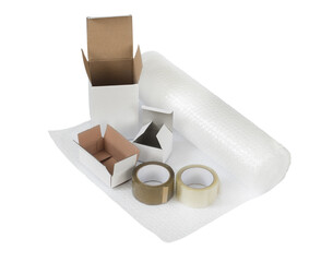 Packing and shipping boxes and bubble wrap