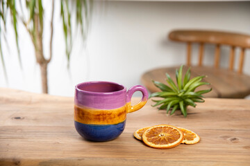 cup of coffee on wooden table