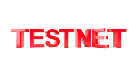 Testnet red glossy text on white background