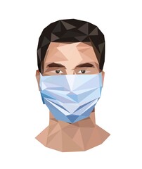Face in a medical mask in the style of polygonal graphics.