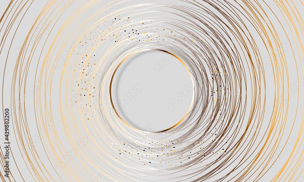Poster abstract background by circles lines round frame gold color on white background.