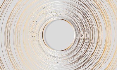 Abstract background by circles lines round frame gold color on white background.