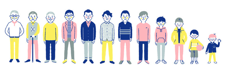 いろいろな世代の男性　全身　セット