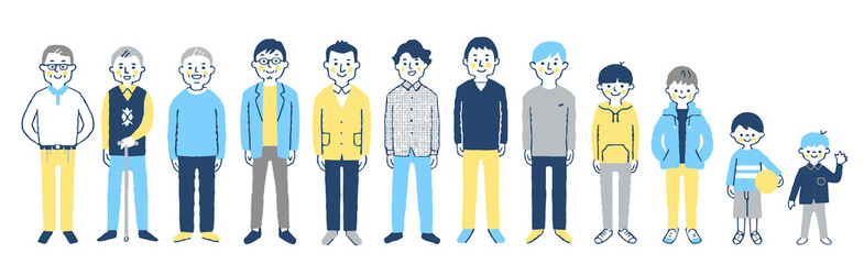 いろいろな世代の男性　全身　セット