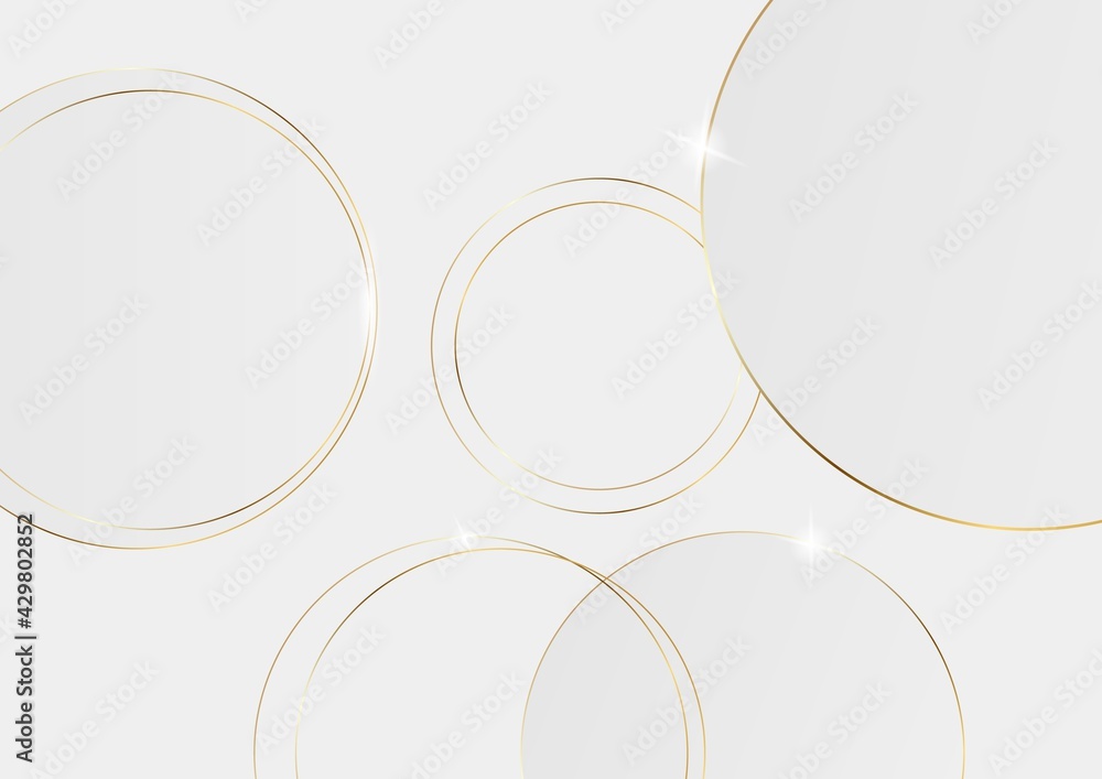 Poster abstract 3d circle papercut layer white background with gold line effect