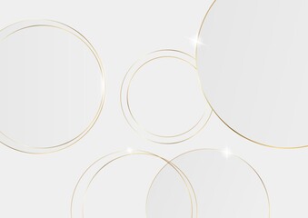 Abstract 3D circle papercut layer white background with gold line effect