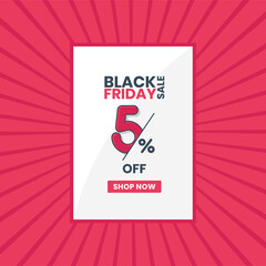 Black Friday sale banner upto 5% off. Black Friday promotion 5% discount offer